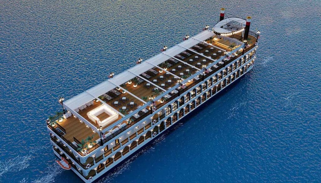 Aerial view of the Penang Princess luxury cruise ship showing its full 61.58-meter design.